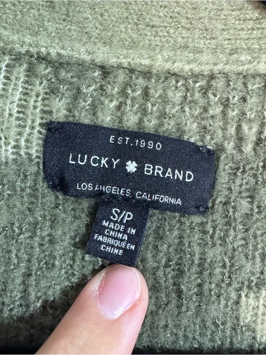 Lucky Brand Camo Fuzzy Knit Cardigan Green Button Front Pockets Small - Picture 3 of 7